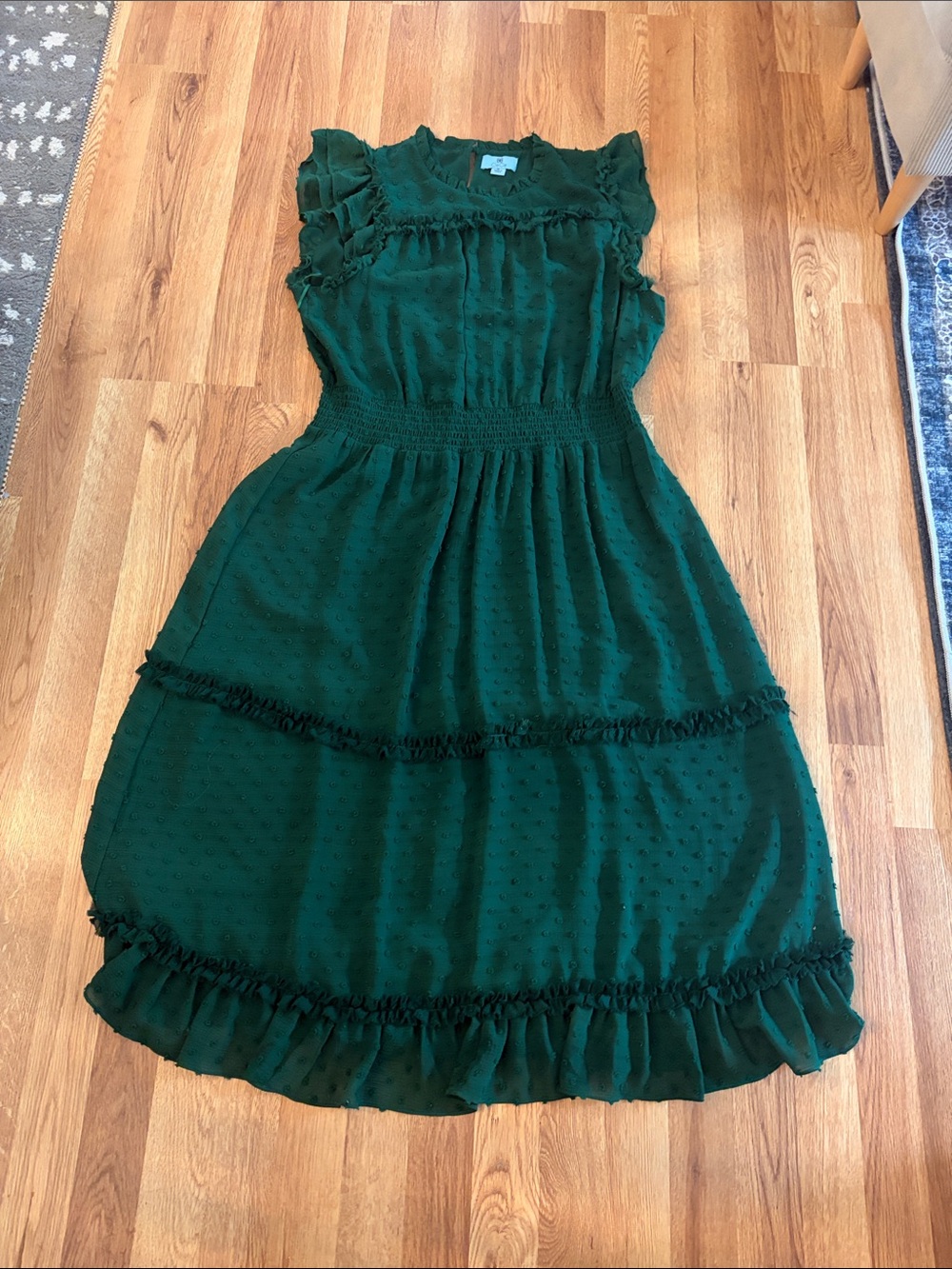 CeCe Emerald Green Ruffle Midi Dress